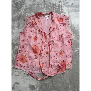 Worthington Woman Blouse Women's Size 2X Pink 100% Silk Lined Tie Off Sleeveless